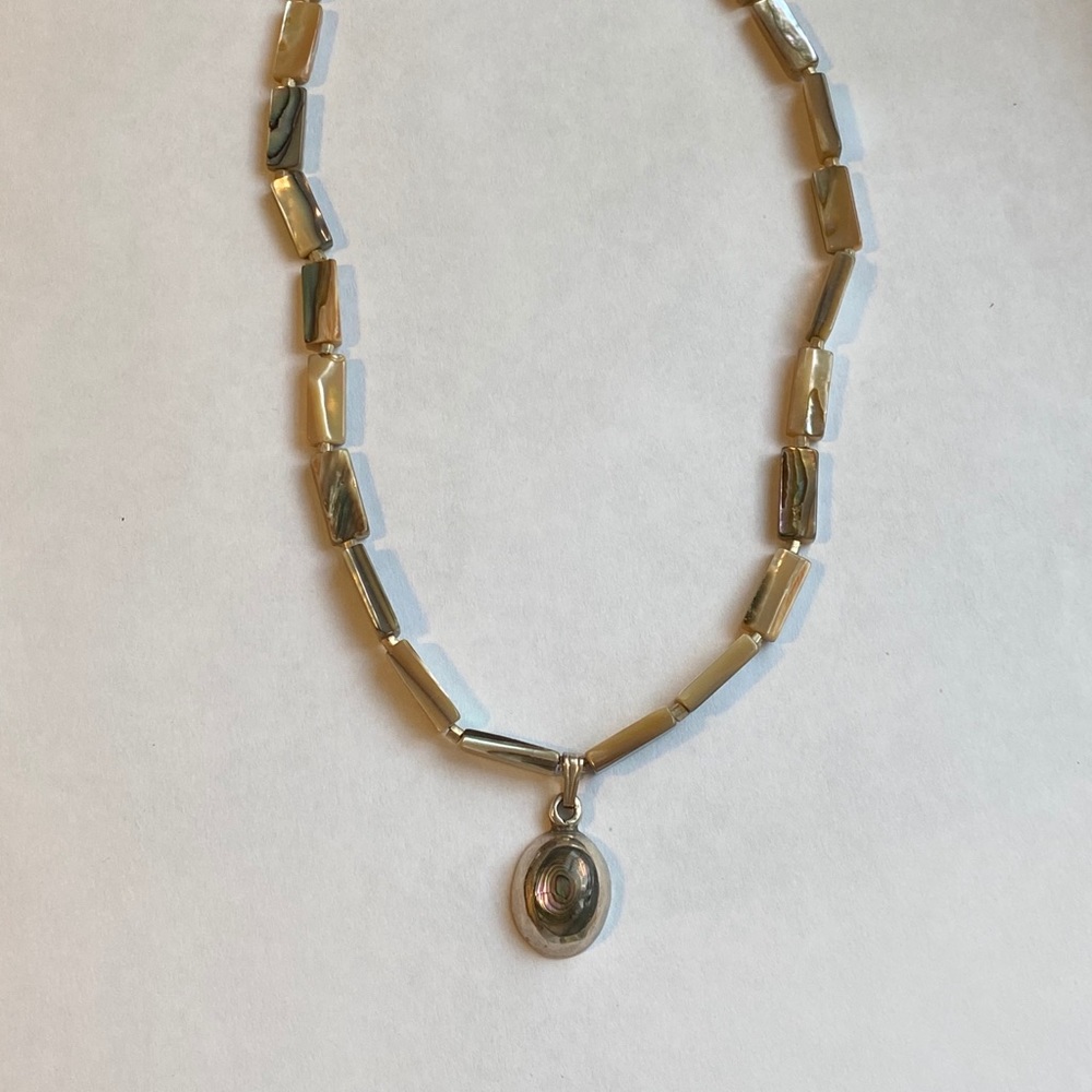 Vtg Abalone Mexico 925 Necklace & Pendant